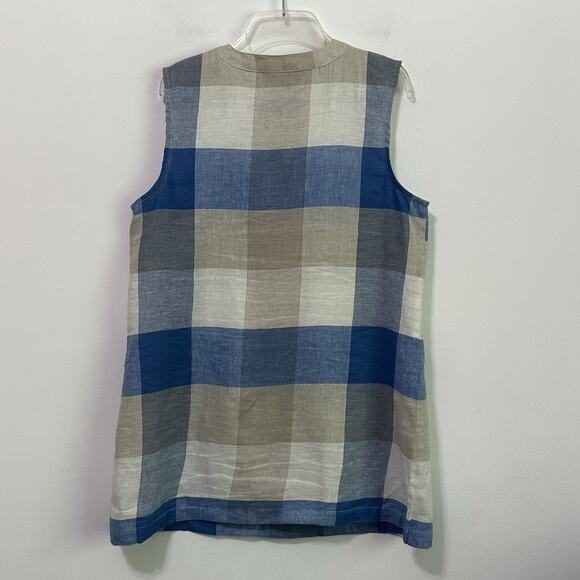 Chadwicks Of Boston Tunic Top L Linen Blend Sleeveless Half Button Plaid Summer - Picture 10 of 10
